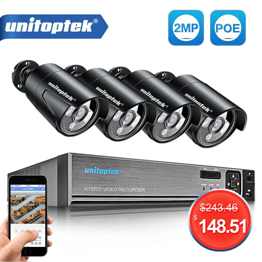 4CH 4MP POE NVR CCTV система Plug And Play 2MP Водонепроницаемая цилиндрическая ip камера