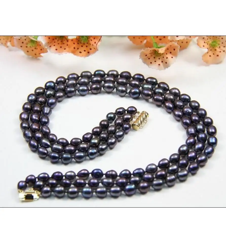 

Free Shipping good NEW LISTING 3Rows 10-13mm Natural south sea Black Pearl Necklace 17-19"