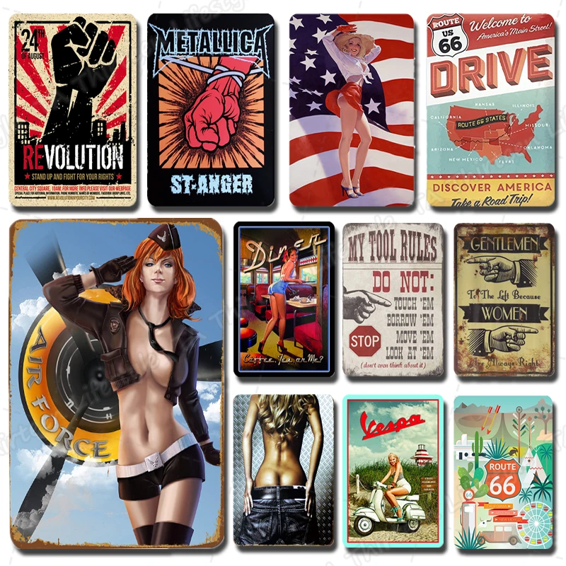 

Sexy Beauty Retro Plate Tin Poster Ametican Girl Metal Signs Vintage Plaque Restroom Sign Wall Decoration for Bar Pub Man Cave