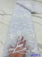 popular high quality handmade beaded embroidered lace fabric with sequins for african wedding woman dress 5yards ly159