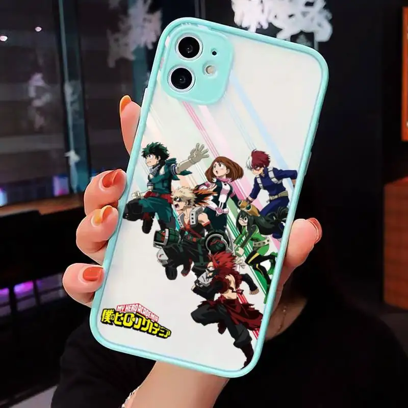 

Anime My Hero Academia Phone Case For iPhone 12 11 Mini Pro XR XS Max 7 8 Plus X Matte transparent blue Back Cover