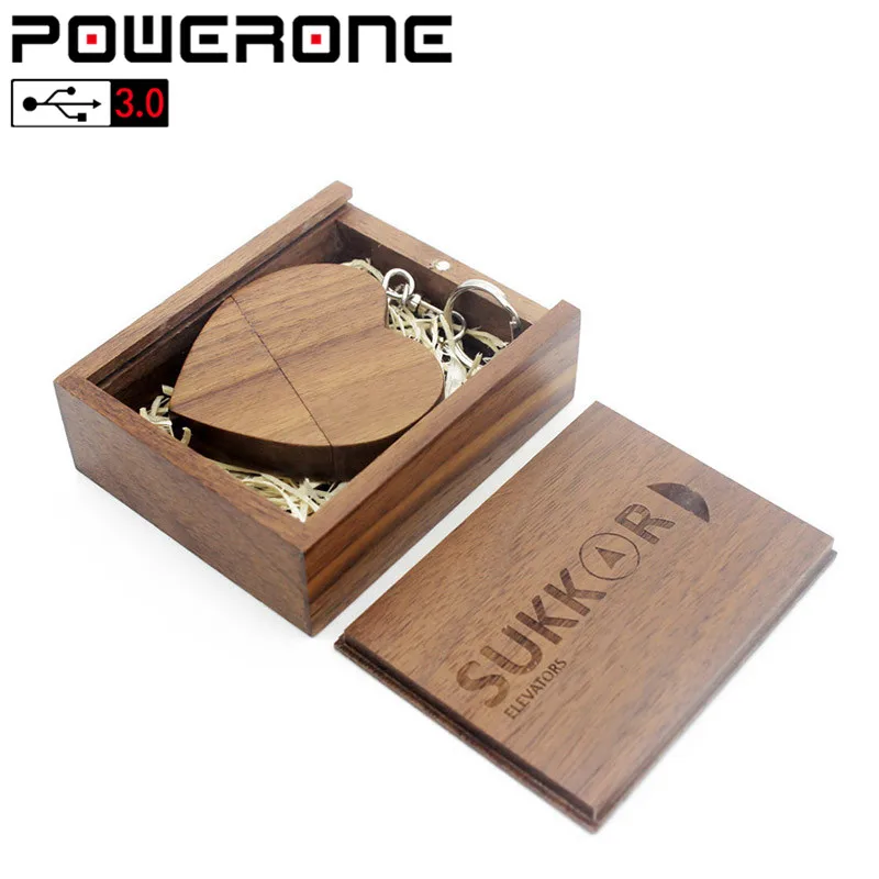 POWERONE карту флэш памяти с интерфейсом usb 3 0 Деревянный сердце + коробка 4GB/8GB/16GB/32GB/64GB