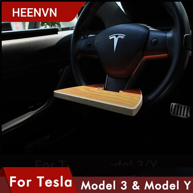 

Аксессуары Heenvn для Tesla, модель 3 Y 2021, портативный поднос для еды, защита руля автомобиля, портативная деревянная модель стола