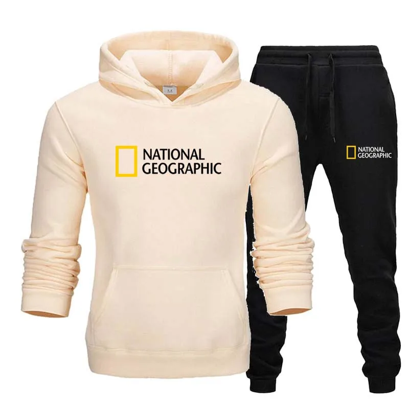 

New Brand National Geographic Men's Sweatshirt + Pants 2 Piece Set Casual Wear Hoodie Outer Wear Autumn/Winter Sportswear Set
