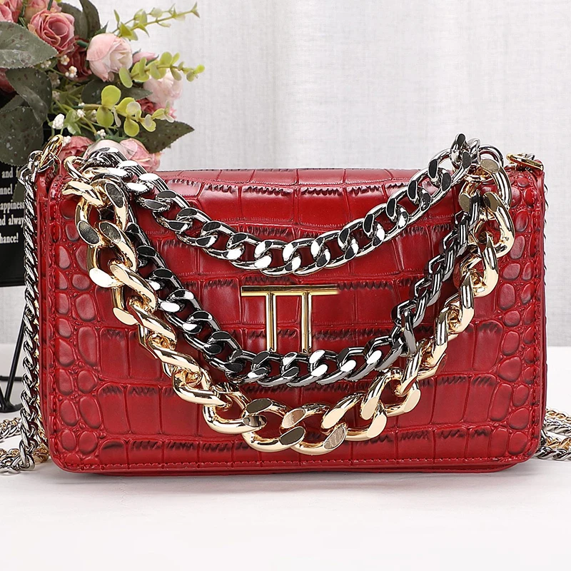 

New fashion All-match three-color chain Crocodile pattern French underarm bag Ladies bag Messenger bag Shoulder bag Handbag