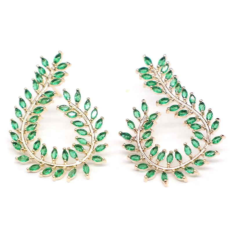 

Exaggerated personality temperament green leaf earrings 210318-44