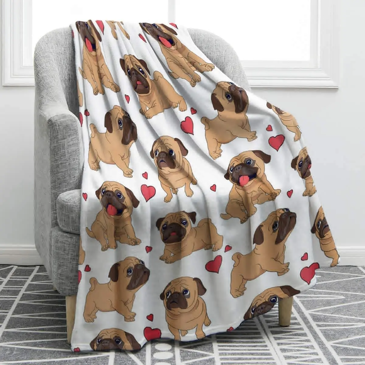 

Pug Dog Blanket Cartoon Smooth Soft Print Throw Blanket for Sofa Chair Bed Office Gift