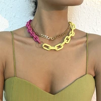 hot trendy necklace for women korean punk colorful thick resin cuban chain collars gothic miami thick chokers lady party jewelry