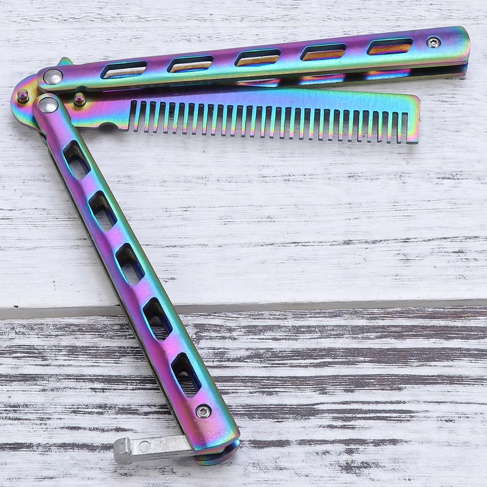 

Foldable Comb Hair Trimmer Portable Stainless Steel Practice Training Style Comb Cool (Colorful)