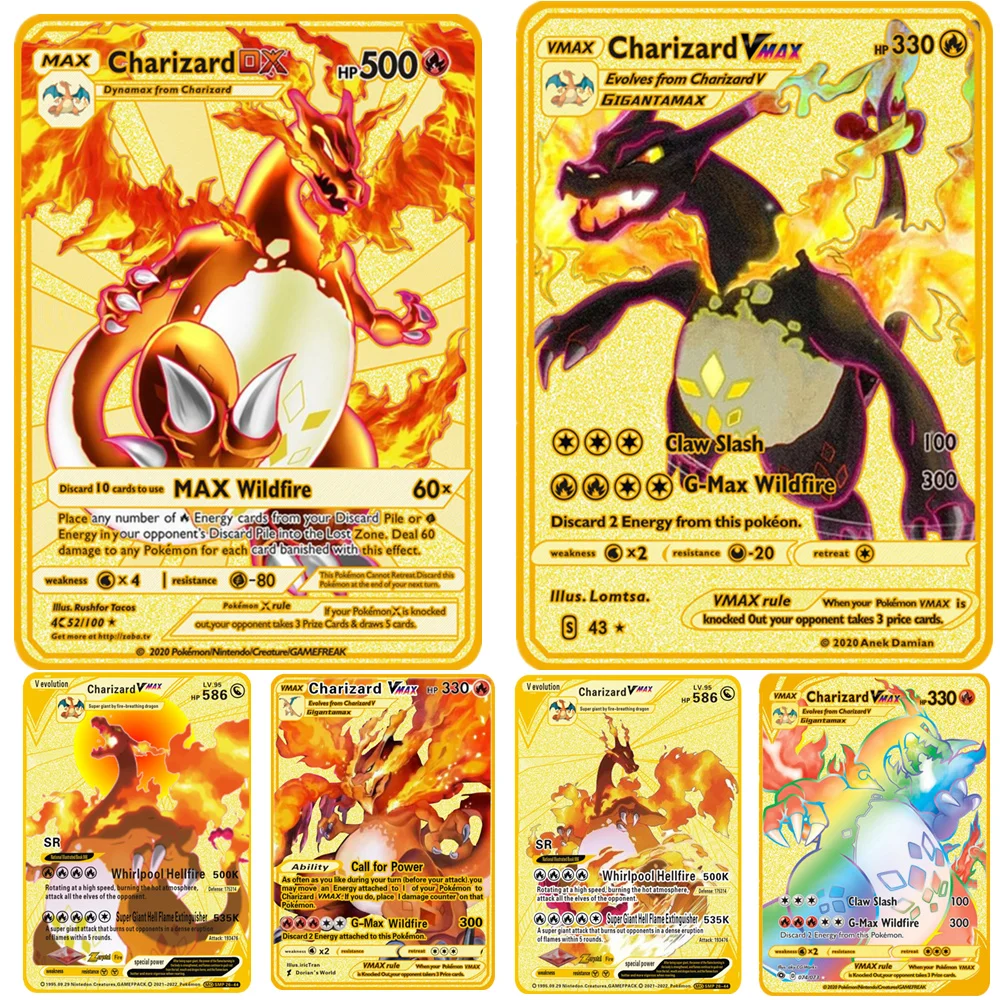 

NEW Pokemon VMAX Metal Cards Charizard Max Custom Metals V Vmax Cardrainbow Gold Pokemon Collection Card-Hp 508 330 350 Toys