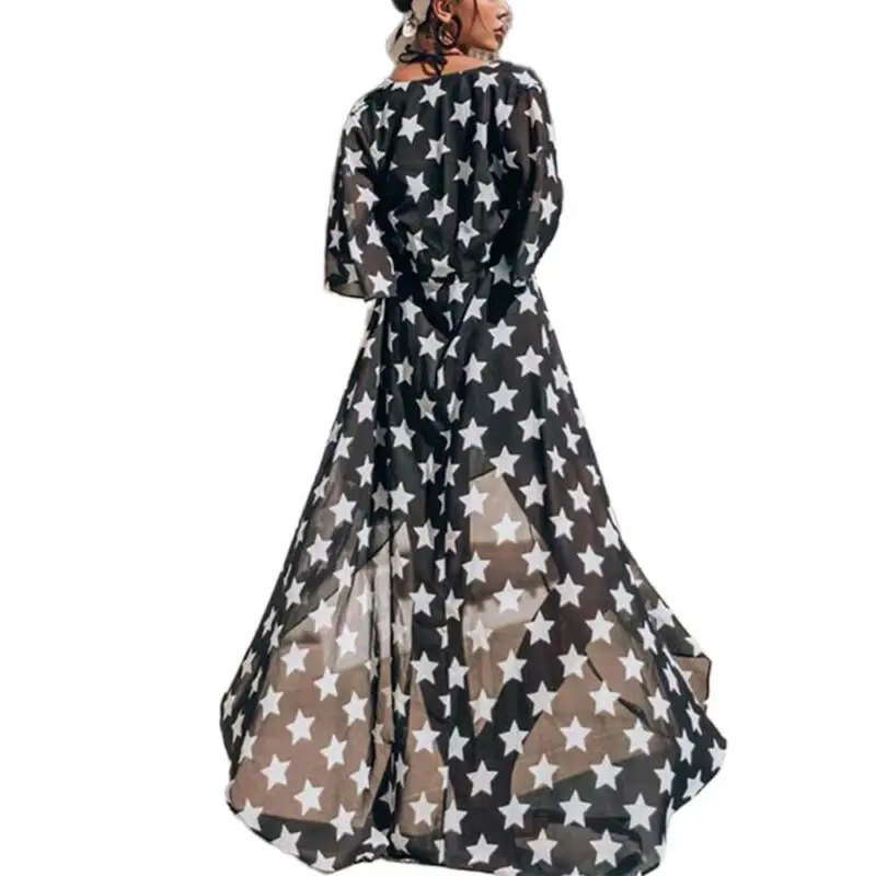 

Womens V-Neck Casual Printed Loose Fit Cover Up Long Dress Summer Beach Party