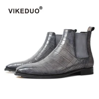 vikeduo hand made 2020 new arrivals guangzhou footwear design silver grey chelsea boot men crocodile mens boots shoes outdoor