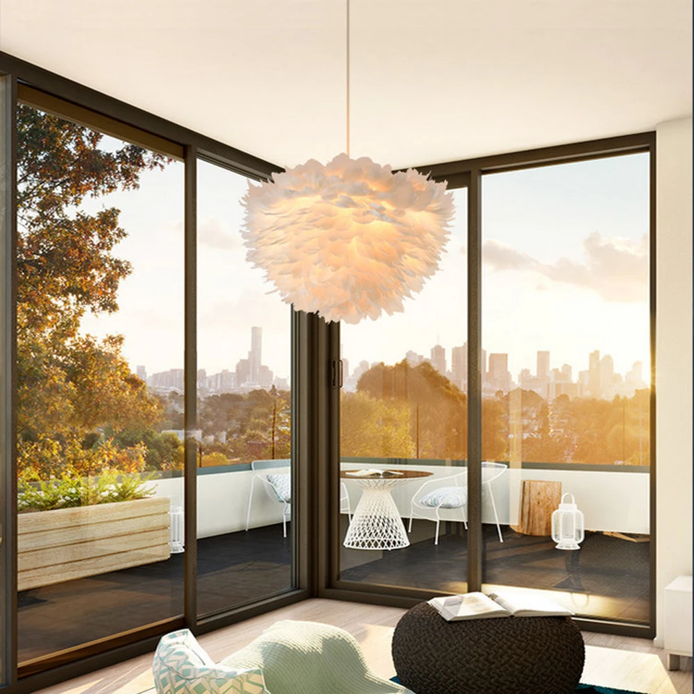 Подвесные лампы с перьями Светильники для спальни скандинавские романтические