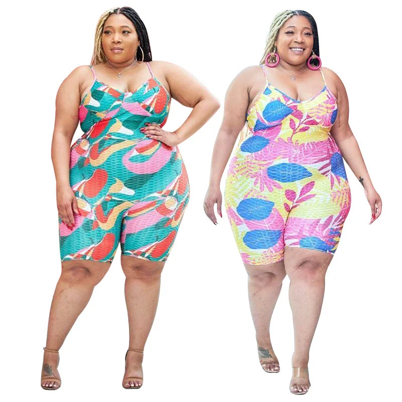 

Cutubly Short Sleeveless Jumpsuit Plus Size Jumpsuits High Waist Women's Sexy Clothes Print Jumpsuit Romper Playsuit Summer