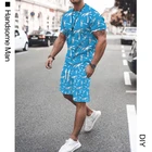 Спортивный костюм мужской летний из 2 предметов, Пляжная футболка с коротким рукавом и шорты, комплект из шорт, синий цвет