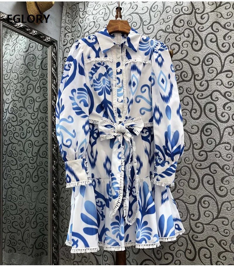 

High Quality New Skirt Suits 2021 Spring Summer Casual 2 Piece Set Women Tassel Bow Shirts+Vintage Print A-Line Skirt Set Crop