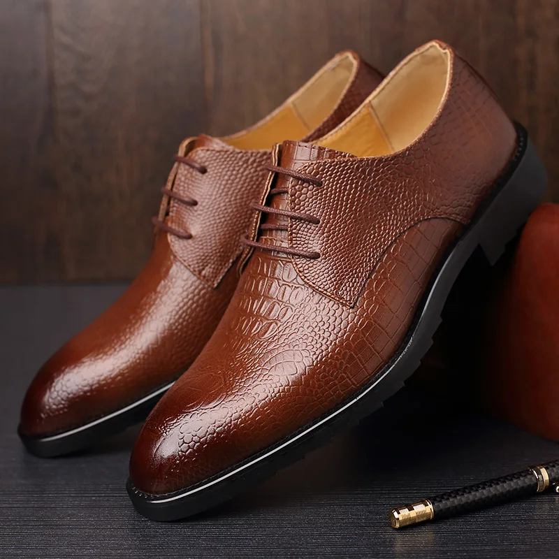 

New Spring Autumn Vintage Crocodile Casual Men Shoes Formal Dress Leather Business Loafers British Work Wedding Oxfords Luxury