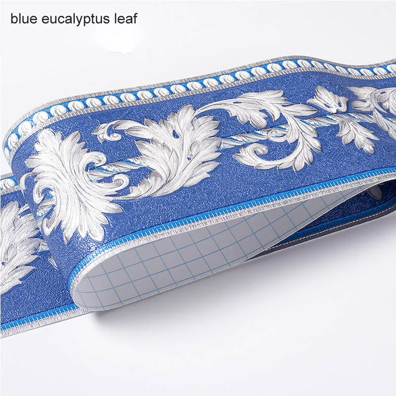blue eucalyptus leaf Водонепроницаемый деревенский плитка 5 м длина гостиная плинтус для ванной комнаты самоклеющиеся винтажные обои границы 3D рельефные наклейки на стену - Цвет: blue eucalyptus leaf