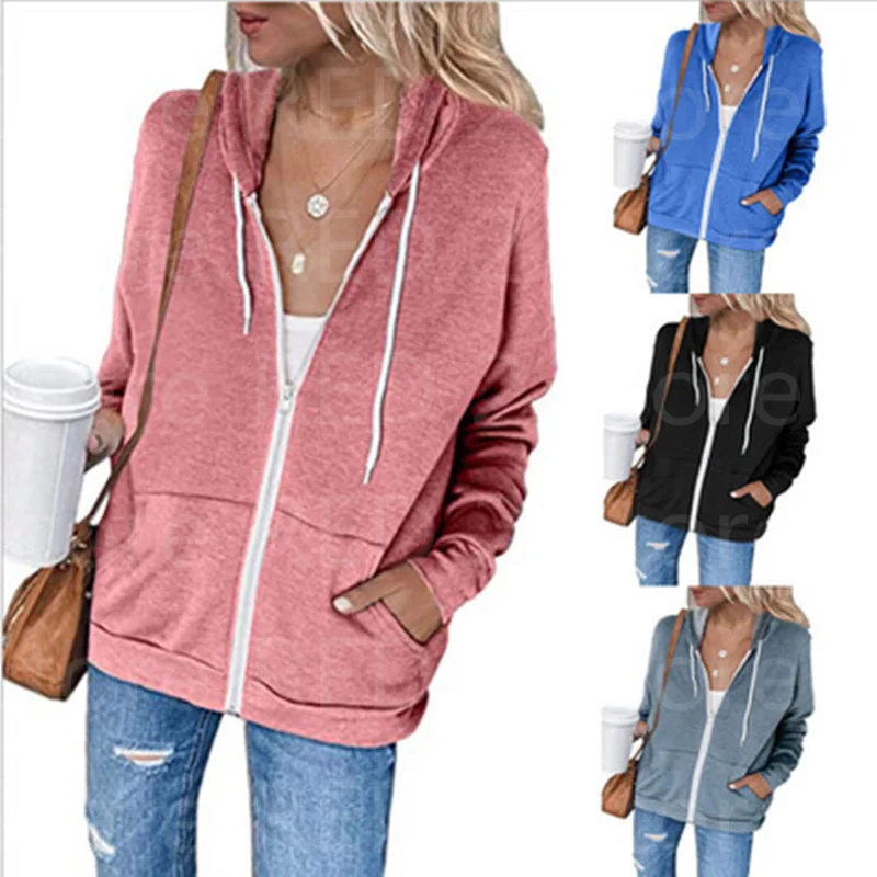 

hoodie zip up hoodie sweatshirt hoodie women 2021 new fashion pure color long sleeve pocket draw string Hooded sweatshirts