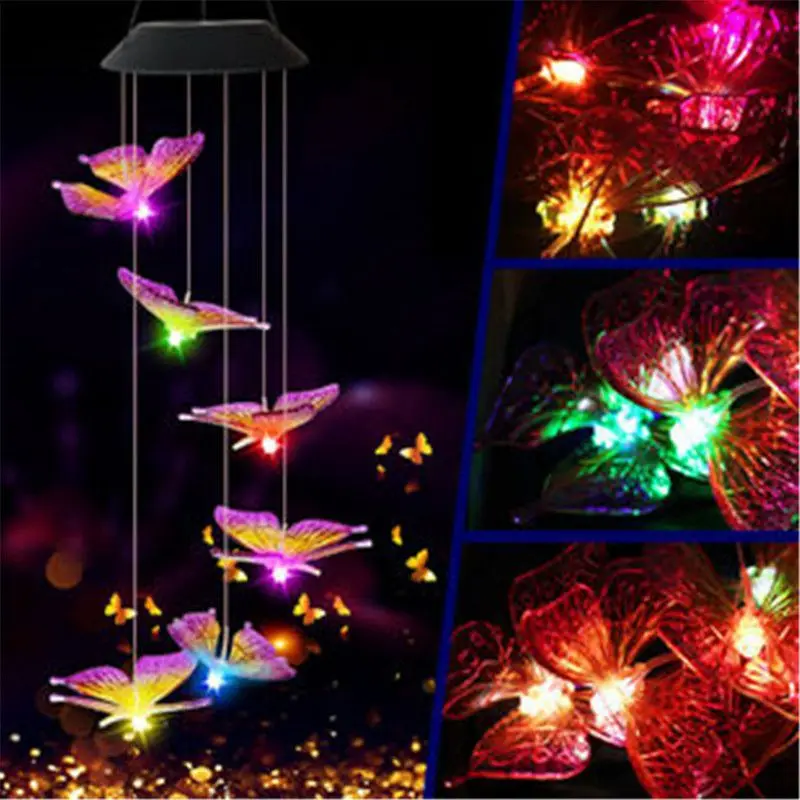 

Outdoor Decor Changing Hanging Solar Powered Garden Yard Wind Chimes LED Light