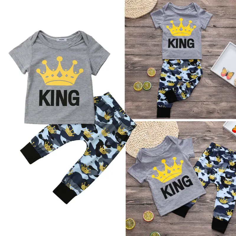 Осенне-зимняя одежда для маленьких мальчиков футболка с принтом короля топы