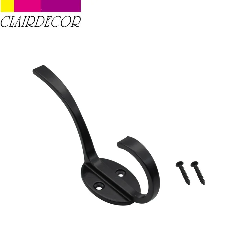 Black Крючок для одежды, сверхпрочные Крючки для пальто, настенные крючки для шляп, оборудование, двойной зубец, ретро вешалка для пальто с 2 винтами - Цвет: Black
