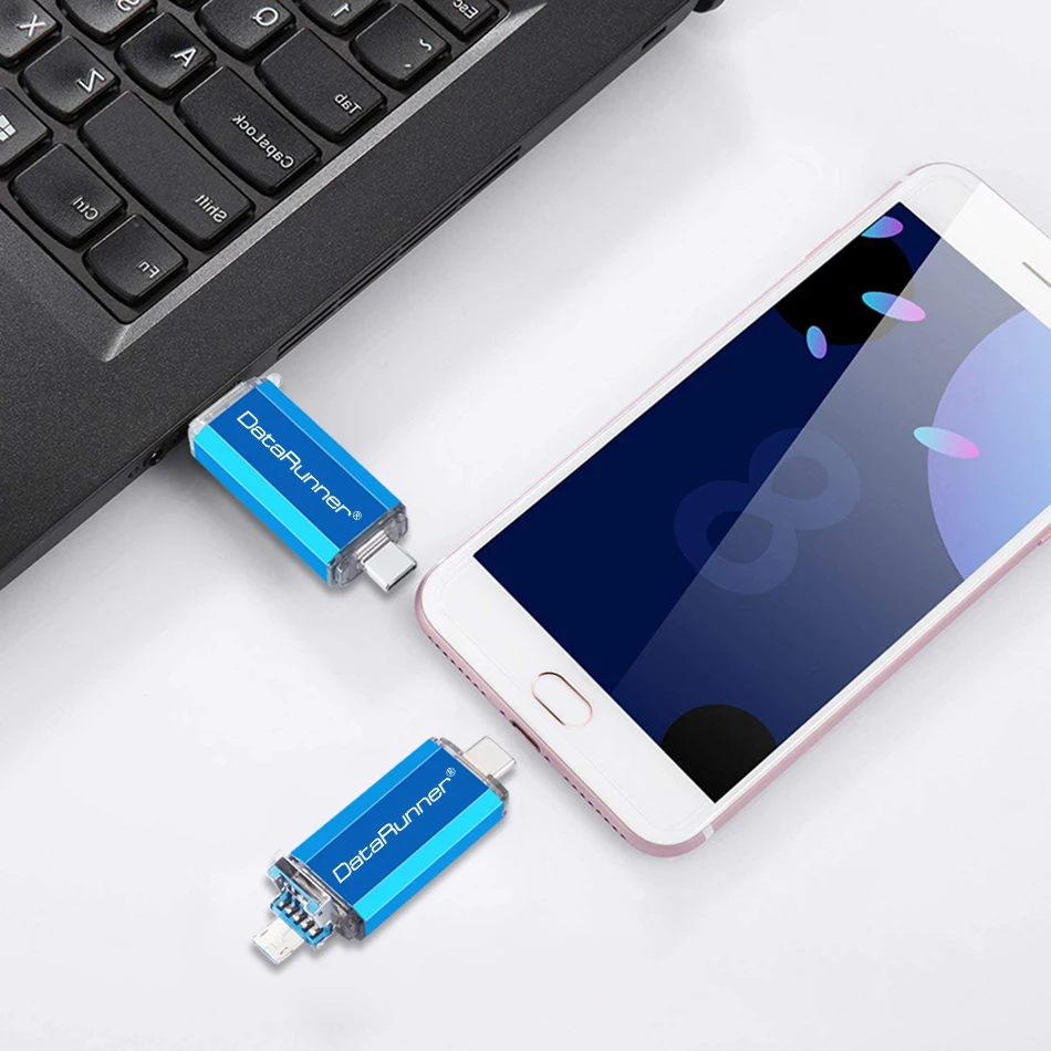 Флеш-накопитель DataRunner OTG USB 3 в 1 USB3.0& type-C& Micro USB флеш-накопитель 32 Гб 64 Гб 128 ГБ 256 ГБ Флешка флеш-накопитель