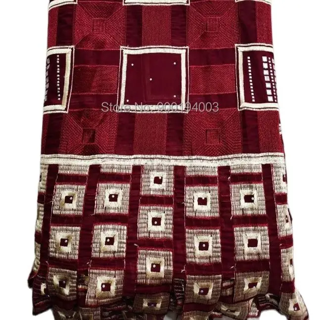 

2020 Высококачественная винно-красная нигерийская вышитая кружевная ткань для женских платьев Африканское Тюлевое кружево с камнями 5 ярдов ...