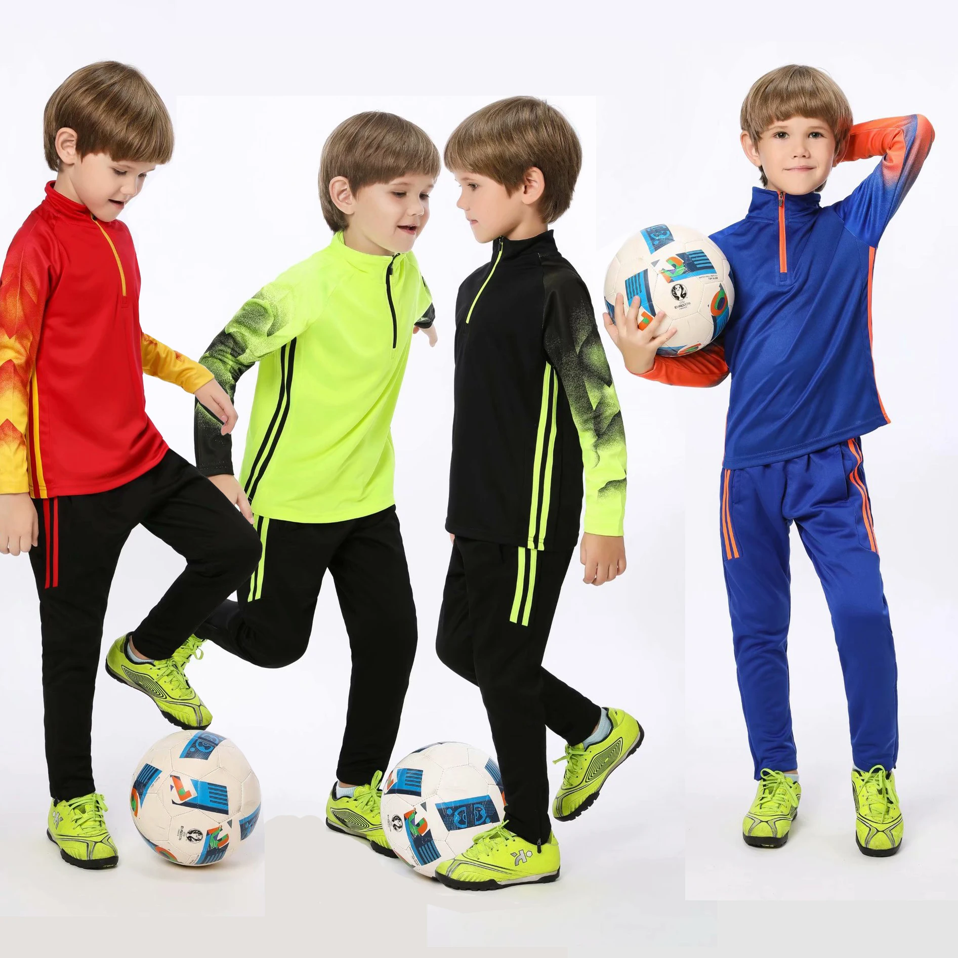 

Детский футбольный тренировочный костюм для мальчиков на молнии, футбольная куртка, штаны, мужские футбольные трикотажные комплекты, одежда для активного спорта, футбольная тренировочная униформа