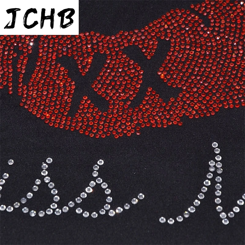 

Me Kiss Lips Diamonds T-shirt Full Sleeve T Shirts Ladies Clothes Cotton Tees New Fashion Mouth Bling Letter Women Solid JCHB