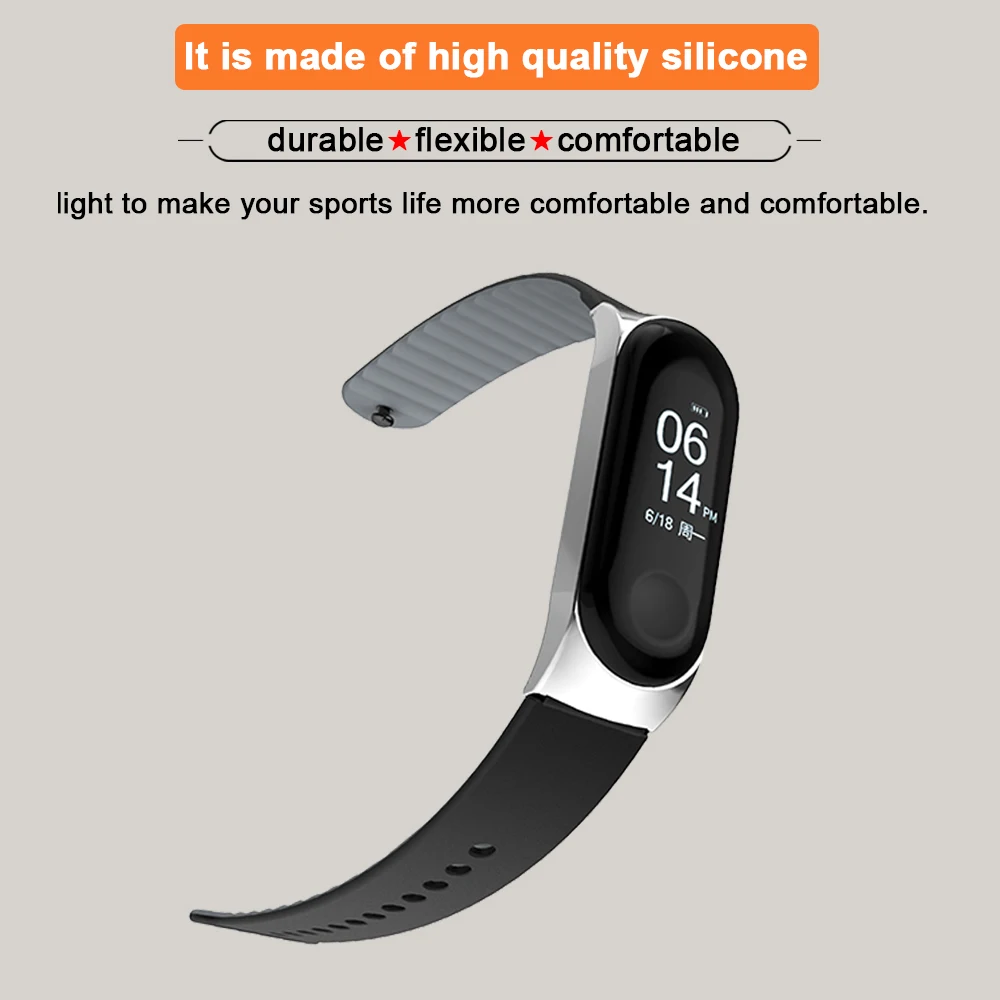 Ремешок для Mi Band 4 спортивный силиконовый браслет на запястье Miband 3 сменный