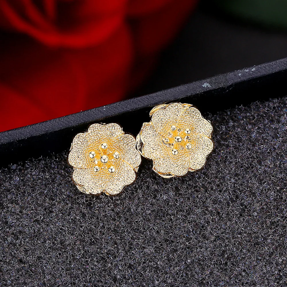 New Arrival Hot Sell Gold Flower Design Sterling Rhod Ladies Stud Earrings Jewelry Birthday Gift Women | Украшения и аксессуары