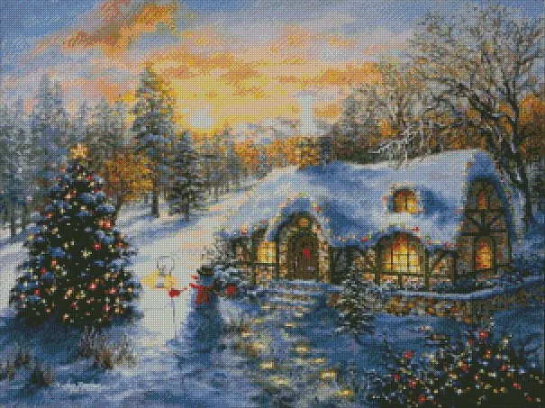 

Top new Embroidery Counted Cross Stitch Kits Needlework - Crafts 14 ct DMC DIY Arts Handmade Decor -snowing house