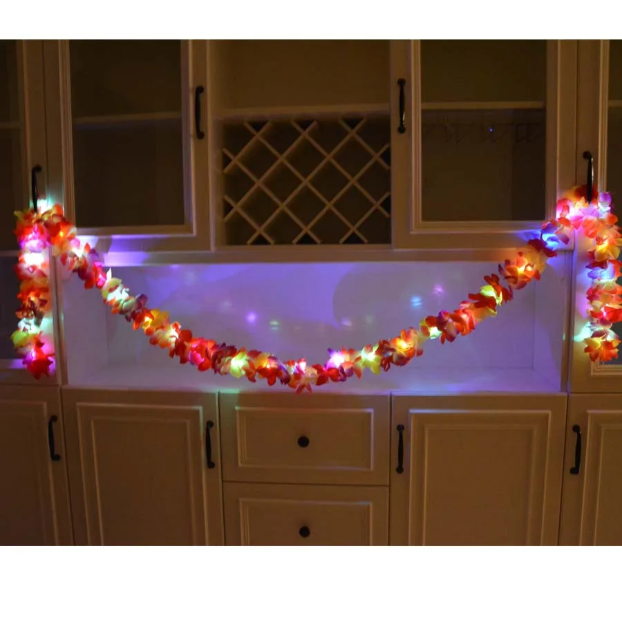 

Luminous LED Light Up Hawaii Flower Garland Banner Glowing Wreath Summer Tropical Home Party Decoration Wedding Birthday