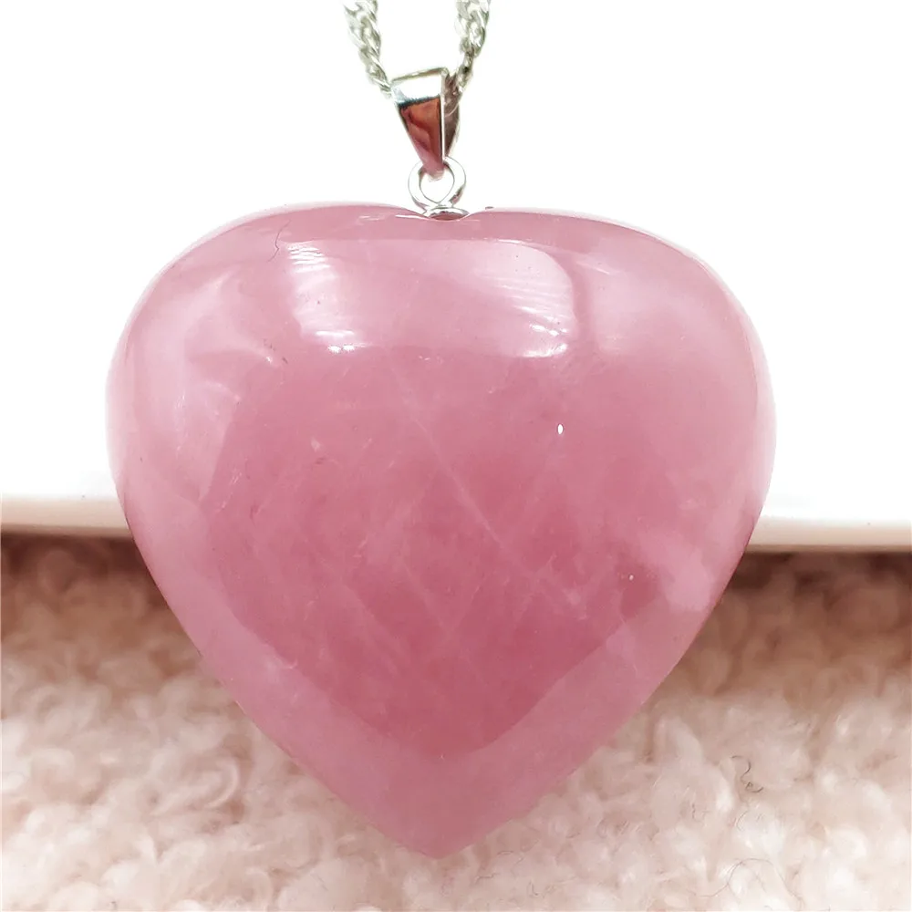 

Genuine Natural Rose Quartz Crystal Heart Love Pendant 31x30x11mm Rose Quartz Madagascar Necklace Women Men AAAAA