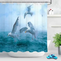 animal seagull polyester shower curtain fabric white bird blue ocean scenic pattern durable waterproof bath curtain with hooks