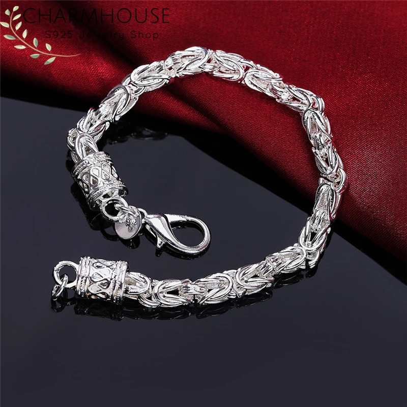 

Charmhouse Pure Silver 925 Jewelry Bracelets For Men Women 8 inch Dragon Chain Bangle Bracelet Wristband Pulseira Femme Bijoux