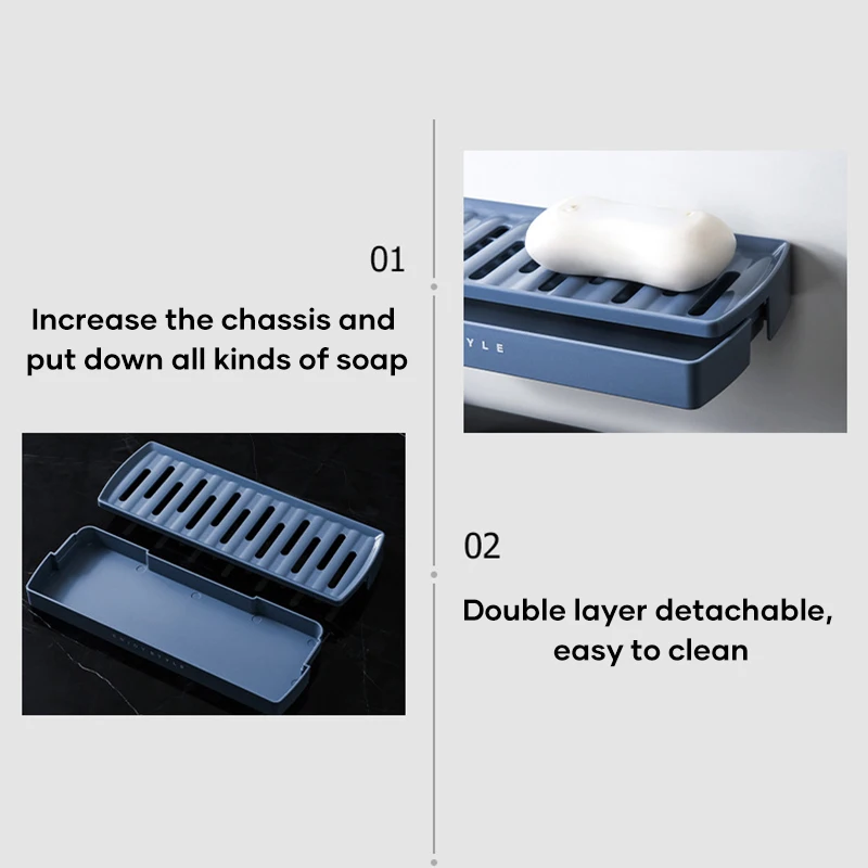 

New Punch-free Drainage Fast Drying Clear Anti-Moisture Soap Holder Box Stand for Bathroom and Shower HK3