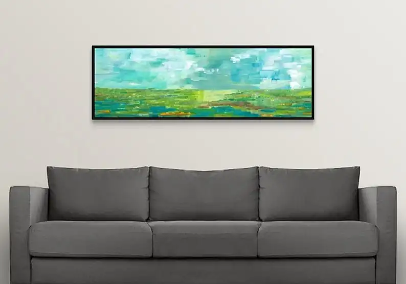 

Original Painting Colorful Wall Art Extra Large Canvas Art Horizontal Wall Art Abstract Landscape Wall Art Canvas Blue