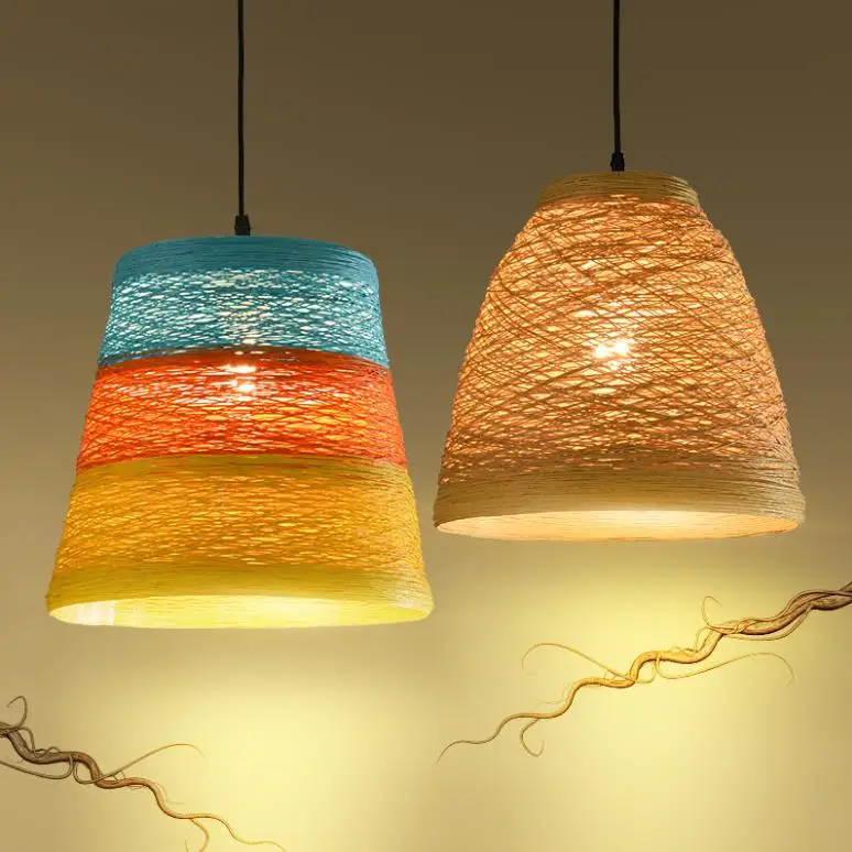 Творческий идиллический плетению ротанга подвесной светильник на пеньковом