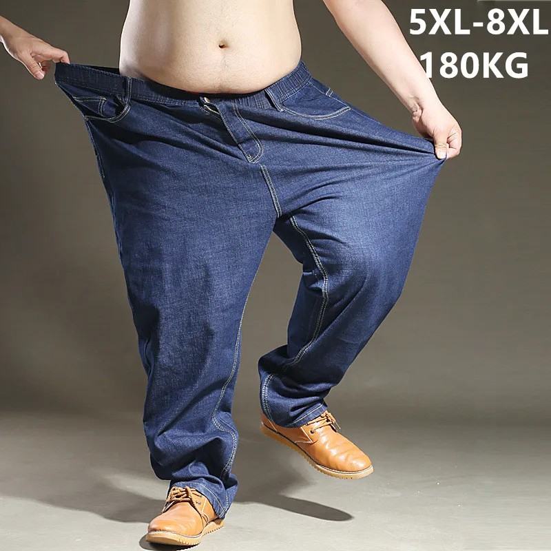 

Джинсы мужские стрейчевые, эластичные брюки из денима, очень большие размеры 5XL 6XL 7XL 8XL, черные