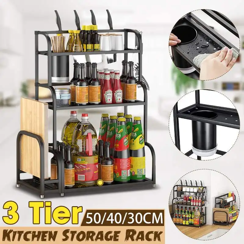 

30/40/50 см Нержавеющая сталь 3 яруса кружевных Кухня столешница специи Организатор Шкаф Полки Ножи держатель с разделочной доской стеллаж для...