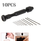 10 шт. Мини Микро алюминиевая ручная дрель с бесключевым патроном HSS спиральное сверло деревообрабатывающие сверлильные вращающиеся инструменты ручное сверло