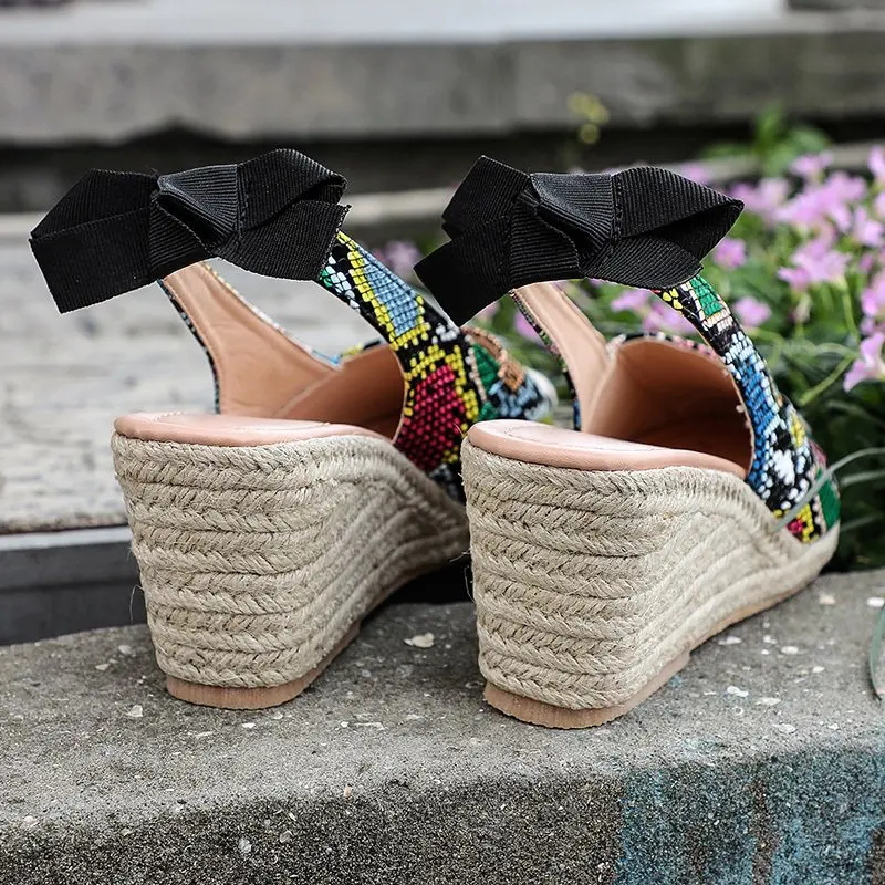 

Wedges Shoes For Women Retro Open Toe Ankle Platform Beach White Sandals Plus Size Weave High Heels Buckle-Strap Roman Shoe