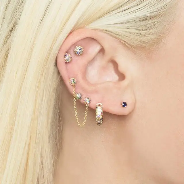 

Geometric Ball Round Stud Earring 925 Sterling Silver Colorful Rainbow Cz Paved Classic Simple Fashion Jewelry