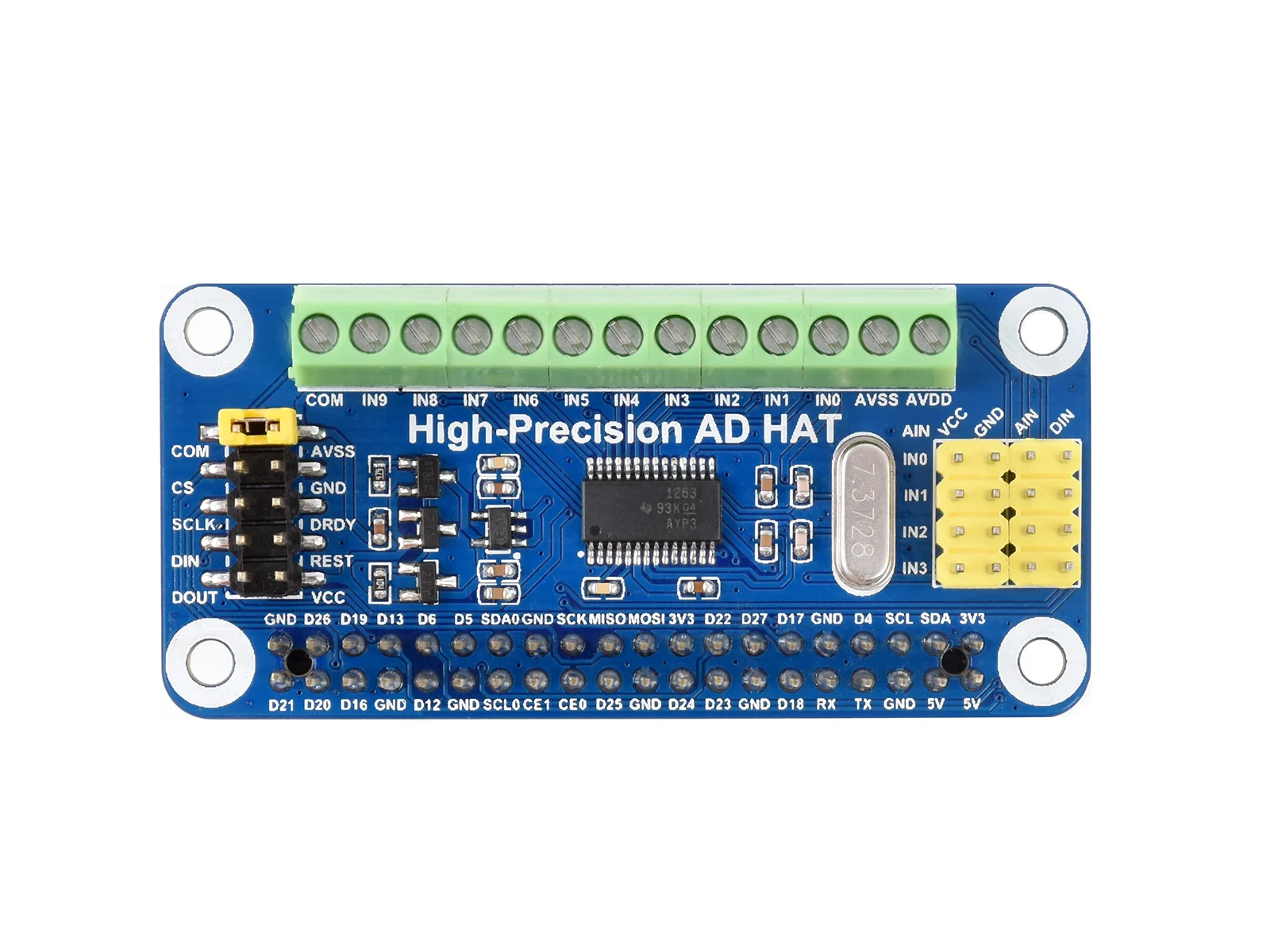 Waveshare Высокоточный головной убор AD HAT для Raspberry Pi и Jetson Nano ADS1263 10-канальный 32-битный