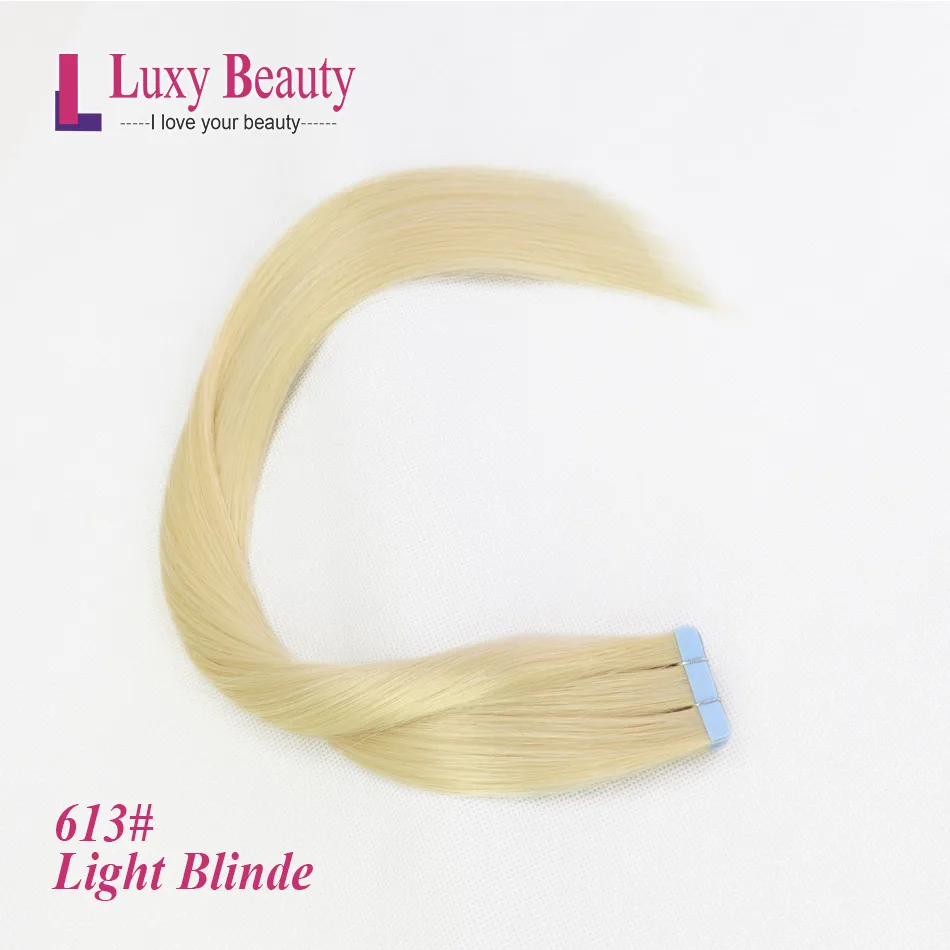 #613 LuxyBeauty Tape In Remy Наращивание волос Человеческие волосы 1"- 22" 20/30шт. Прямые двухсторонние уток для волос с кожей на клеях - Цвет: #613