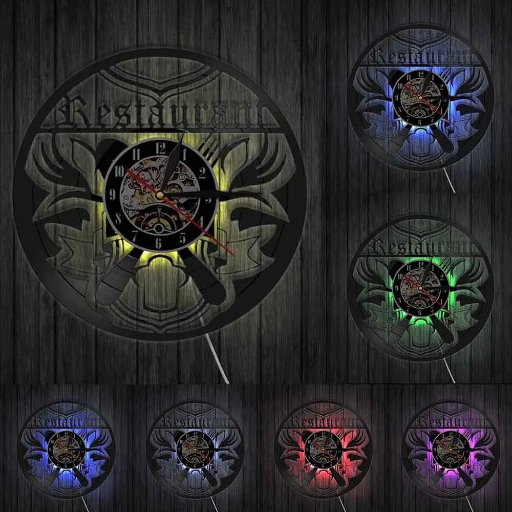 Настенные часы с виниловой пластиной для ресторана и бизнеса декор кухни повара