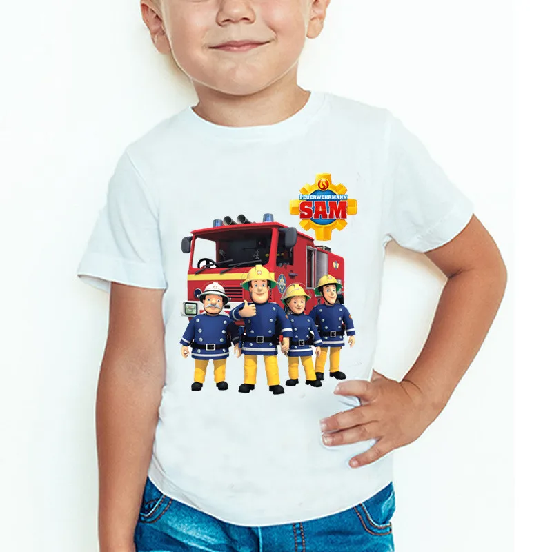 

New 2-11Yrs Old Children Cartoon Fireman Sam Printed Funny T shirt Kids Summer Tops Baby Girls Boys Great Casual T-shirt