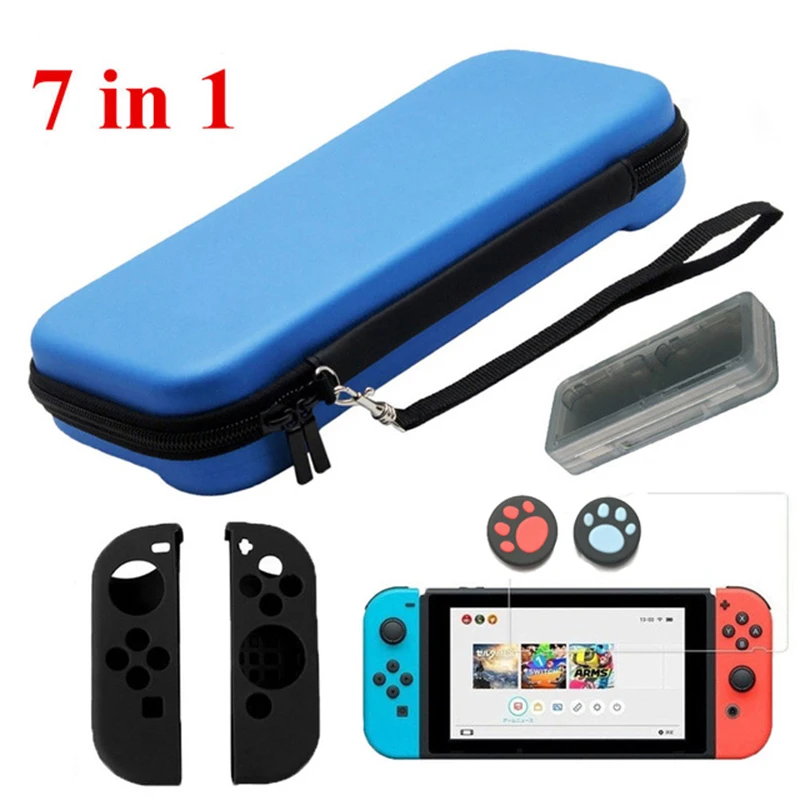 7 in 1 Storage Bag Cover for Nintend Switch NS Console Tempered Glass Screen Protector + Controller Silicone Case Skin r57 | Электроника